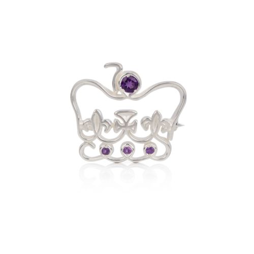 Platinum Jubilee Logo silver brooch with amethysts
