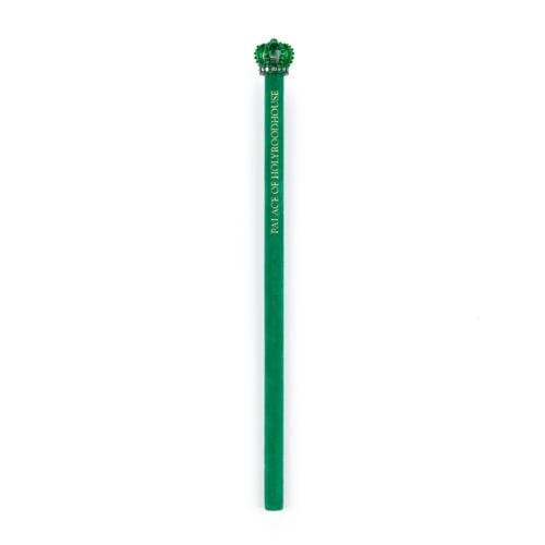 A green velvet pencil, inscribed with Palace of Holyroodhouse, featuring a green crown with small gems and the end. 