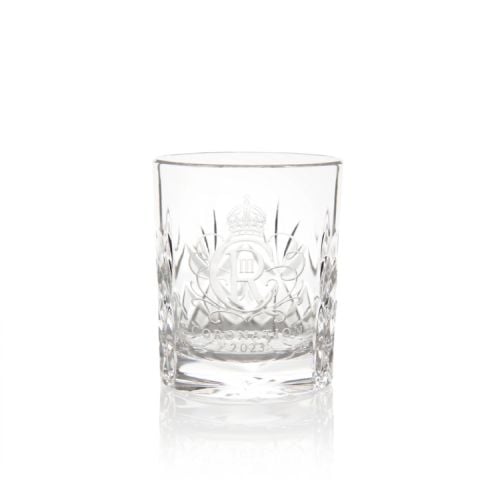 Crystal tot glass with King Charles III cypher engraved.