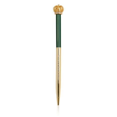 Gold pen engraved with 'Windsor Castle' and green top. Topped with gold crown.