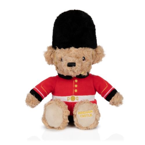 Teddy bear wearing traditional Windsor Castle Guardsman uniform. Gold embroidery on foot.