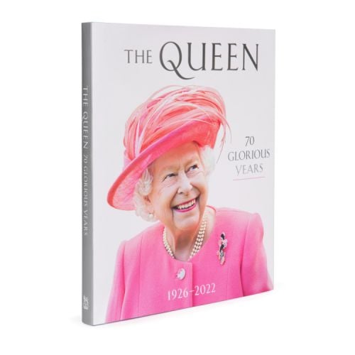 Front cover of book with a picture of Queen Elizabeth II in a pink hat and coat. 1966 - 2022 written at the bottom. 