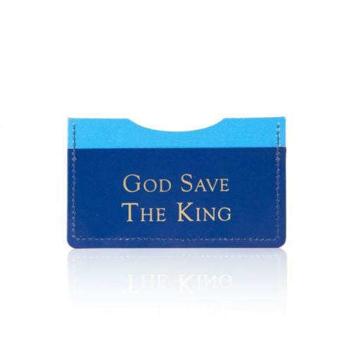 Two tone blue card holder. King Charles III cypher in gold.