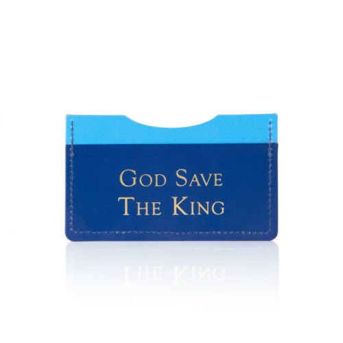 Two tone blue card holder. King Charles III cypher in gold.