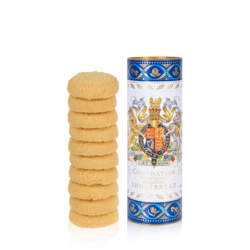 Tube of miniature shortbread biscuits presented in a coronation tube. 