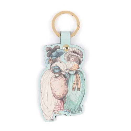 Blue keyring with Georgian illustration of two ladies