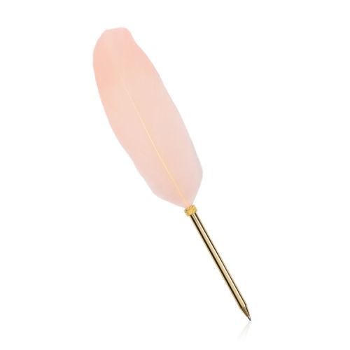 Gold pen with pink feather 