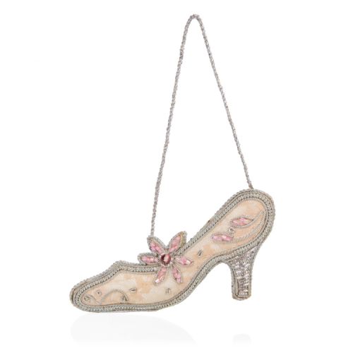 Pink georgian-style shoe decoration with pink beading.