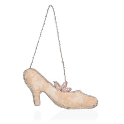 Pink georgian-style shoe decoration with pink beading.