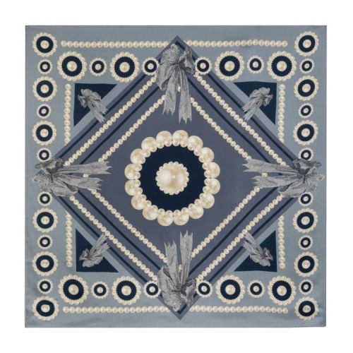 Patterned silk scarf with bows and pearl pattern