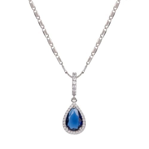 Necklace with pear shaped crystal on a silver chain. 