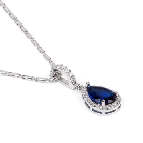 Necklace with pear shaped crystal on a silver chain. 