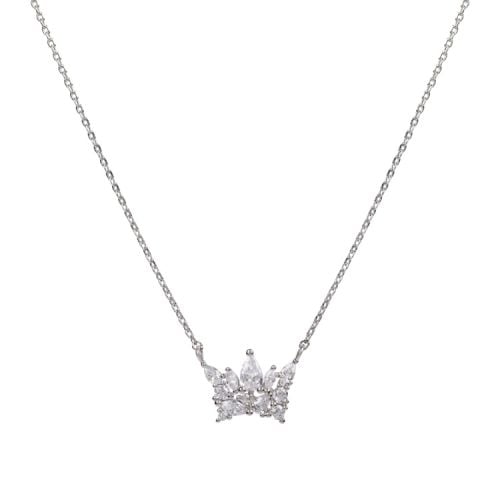 Silver chain with silver crown pendant decorated with crystals. 