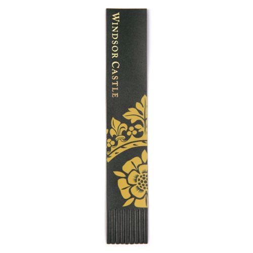 Bookmark with gold foil windsor castle written horizonally and the windsor crest 