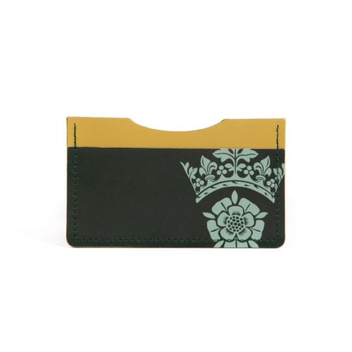rectangle card holder with green and yellow detail with the Windsor Castle crest on the right 