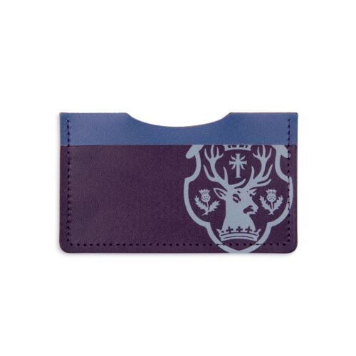 card holder with crest of Palace of Holyroodhouse and blue and purple details