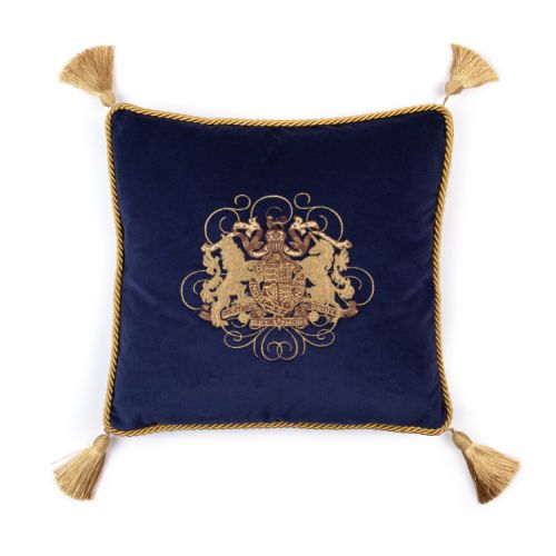 Navy velvet cushion with gold thread