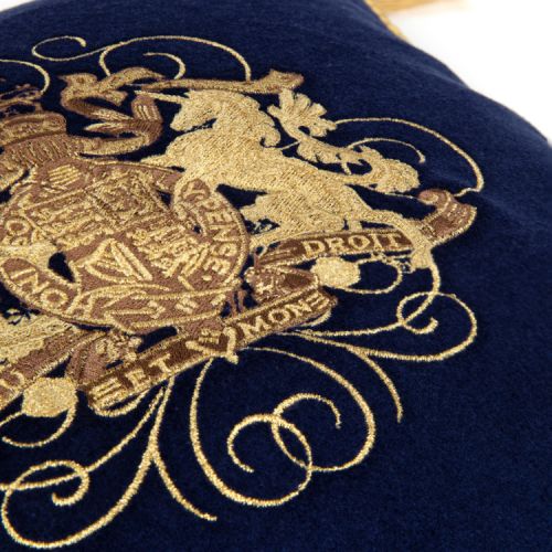 Navy velvet cushion with gold thread