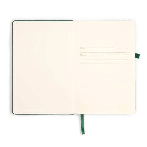green notebook with elastic strap and embossed windsor castle crest 
