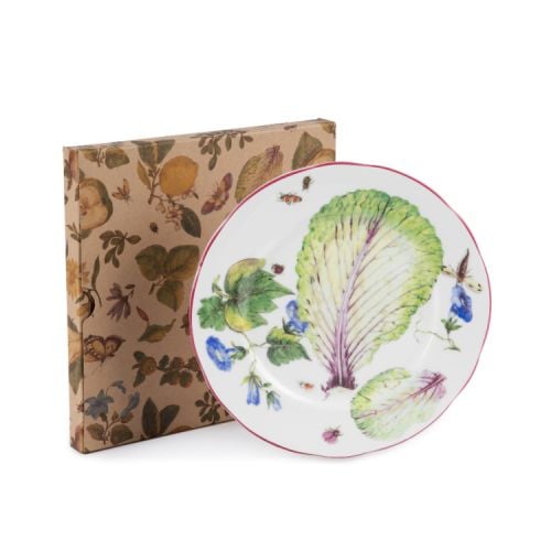 Chelsea porcelain salad plate decorated with leaves, flowers and insects