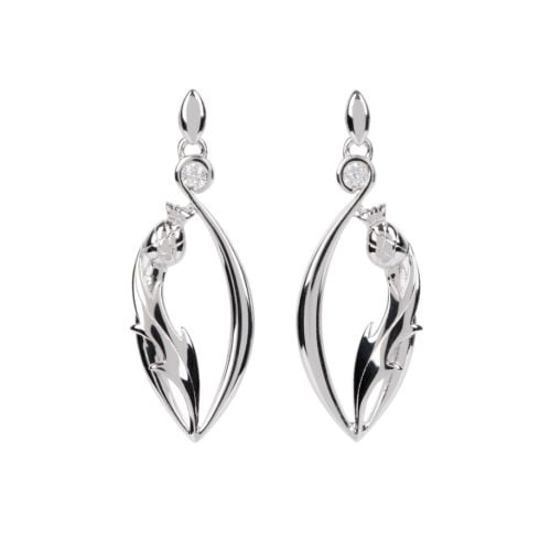 drop earrings in silver with thistle decoration
