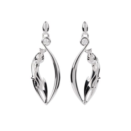 Drop earrings in silver with thistle decoration