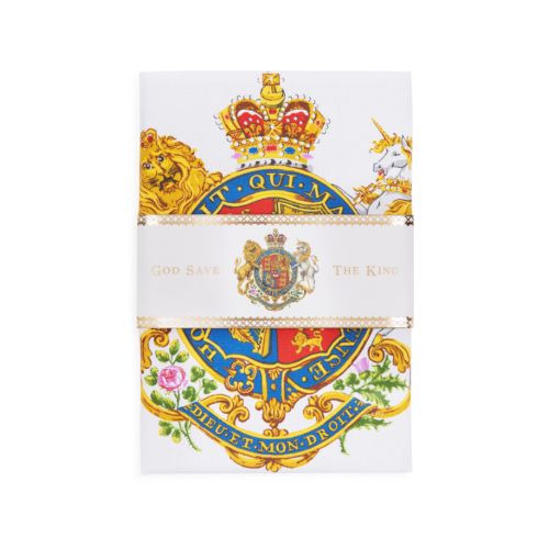 God save The King cotton tea towel, decorated with roses