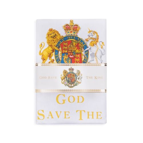 God save The King cotton tea towel, decorated with roses