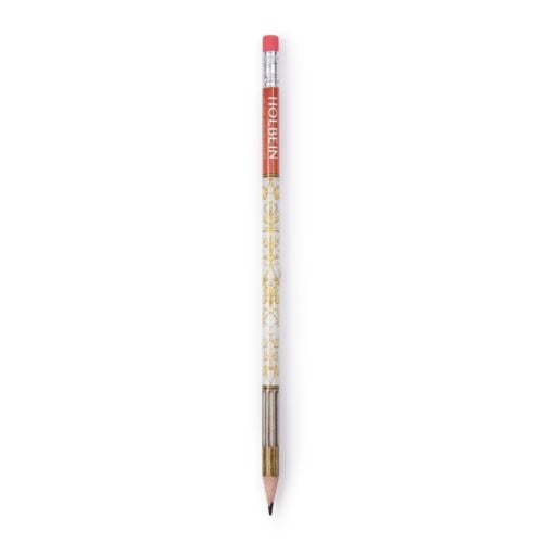 Pencil with rubber. Red patch with Holbein printed. Details in centre of pencil and finished with gold section. 