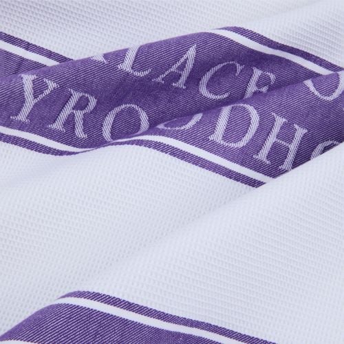 Purple and white waffle striped Palace of Holyroodhouse tea towel with Holyrood Palace retail crest. 