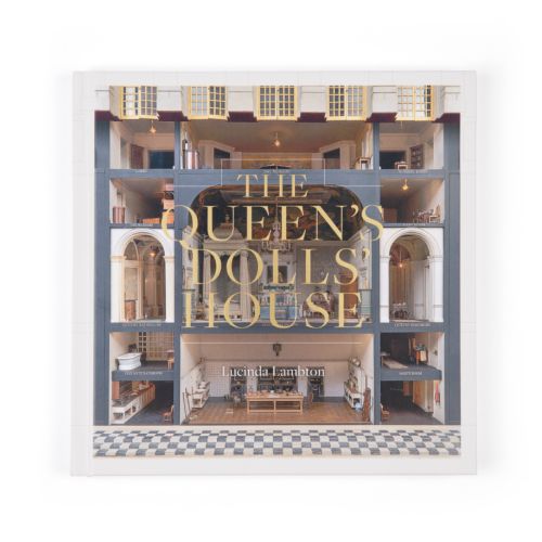 The front cover of 'The Queen's Dolls' House' written by Lucinda Lambton featuring the front of Queen Mary's Dolls' House.