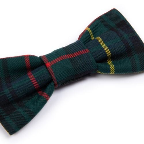tartan bow tie with red and yellow detailing in the tartan.