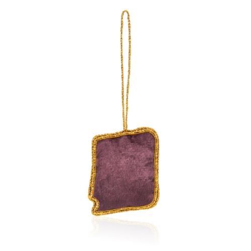 Purple book decoration with gold thread finish and string. 