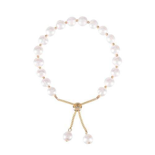 Bracelet with Pearls and gold chain, clasp features two drop pearls. 