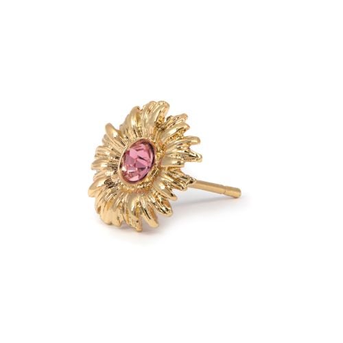 Yellow sunflower stud earrings with pink gem detail. 