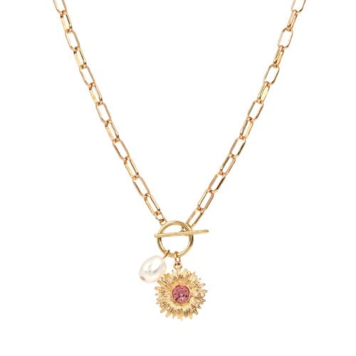 East wing sunflower necklace with yellow chain.