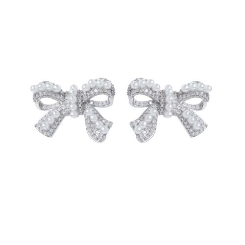 Two small crystal studded bow earrings. 