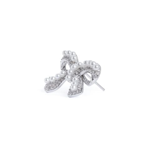 Two small crystal studded bow earrings. 