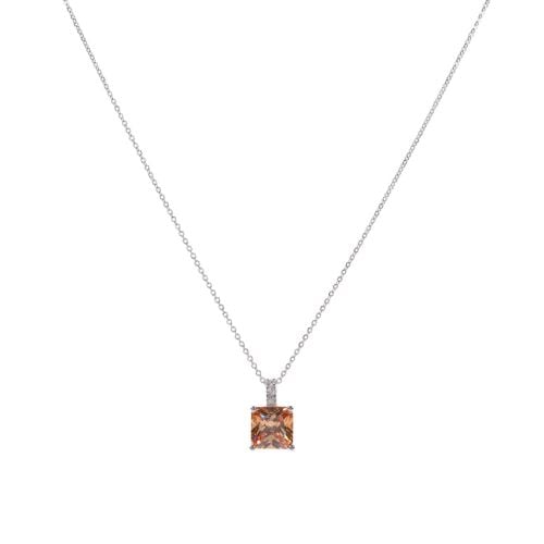 Square peach coloured gem on fine silver chain. 