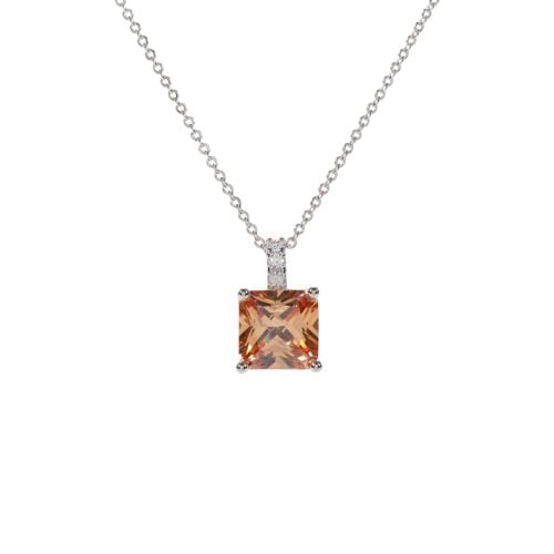 Square peach coloured gem on fine silver chain. 