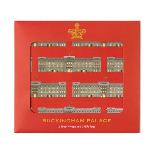 Red packaged Buckingham Palace Facade wrapping paper. 