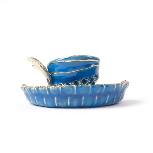 Her life in style blue and gold enamel hat brooch