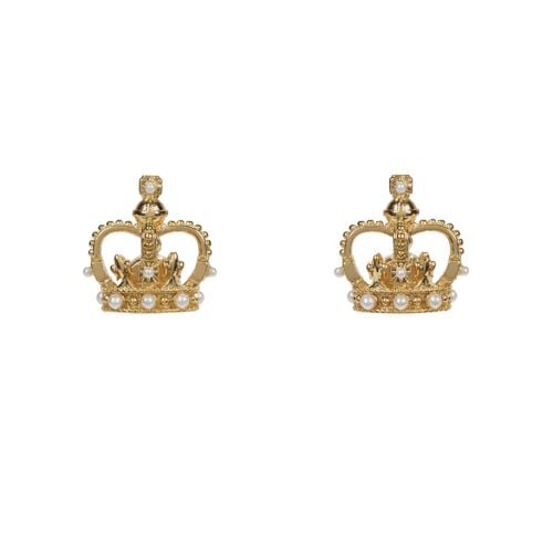 Gold plated and faux pearl crown stud earrings, based on the shape and style of St Edward's Crown.