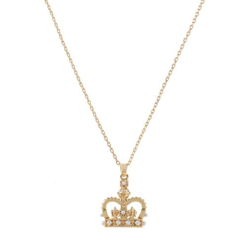 Gold plated and faux pearl crown pendant based on the shape of St Edward's Crown.