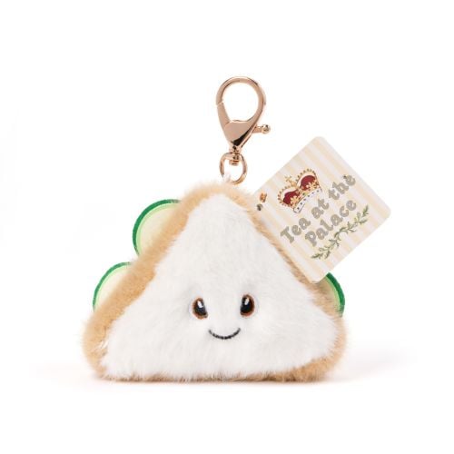 Plush cucumber sandiwch keyring with smiley face. 