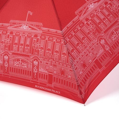 Open Buckingham Palace Facade Umbrella in red featuring the facade of Buckingham Palace.