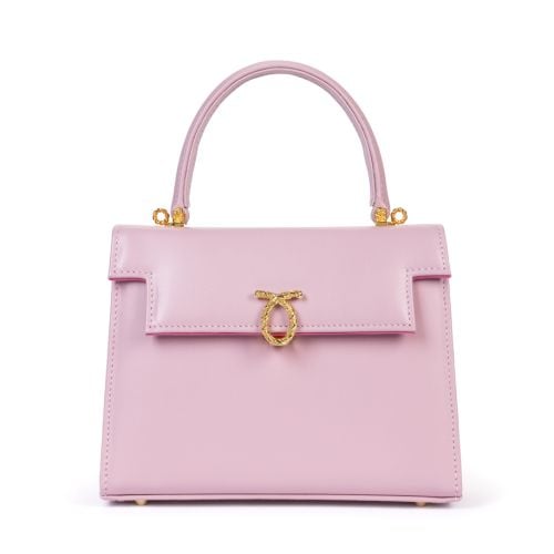 Launer Judi Pink bag with pink Launer symbol. 