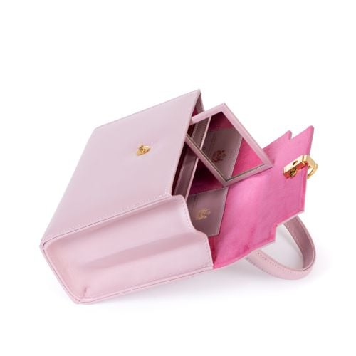 Launer Judi Pink bag with pink Launer symbol. 