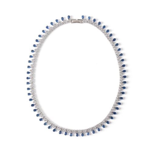 Blue crystal teardrop fringe necklace, with silver clasp and crystal studs. 