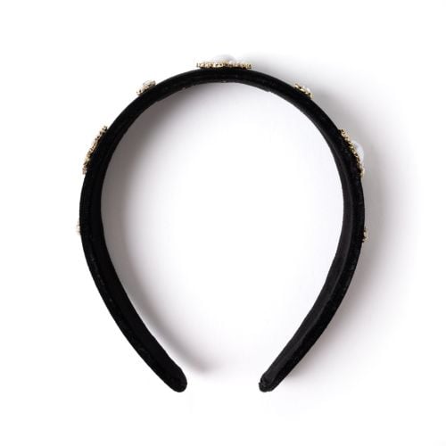 Velvet and oval pearl black velvet headband.